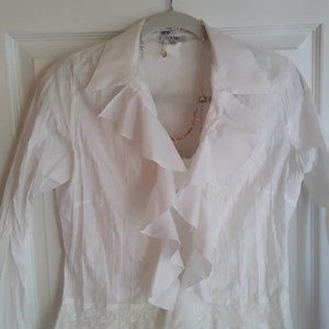 Cache White Lace & Ruffle Trim Blouse Sz. M